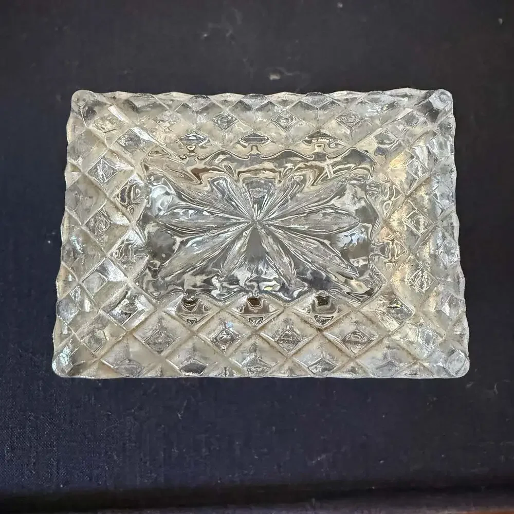 Vintage Cut Crystal Jewelry Trinket Box with Diamond Pattern